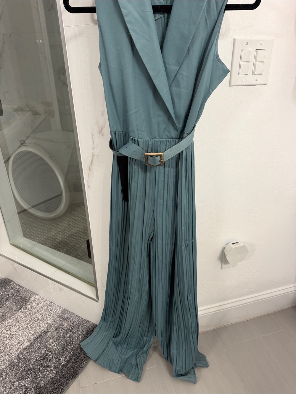 Sleeveless Pleated Wide-Leg Jumpsuit in Teal